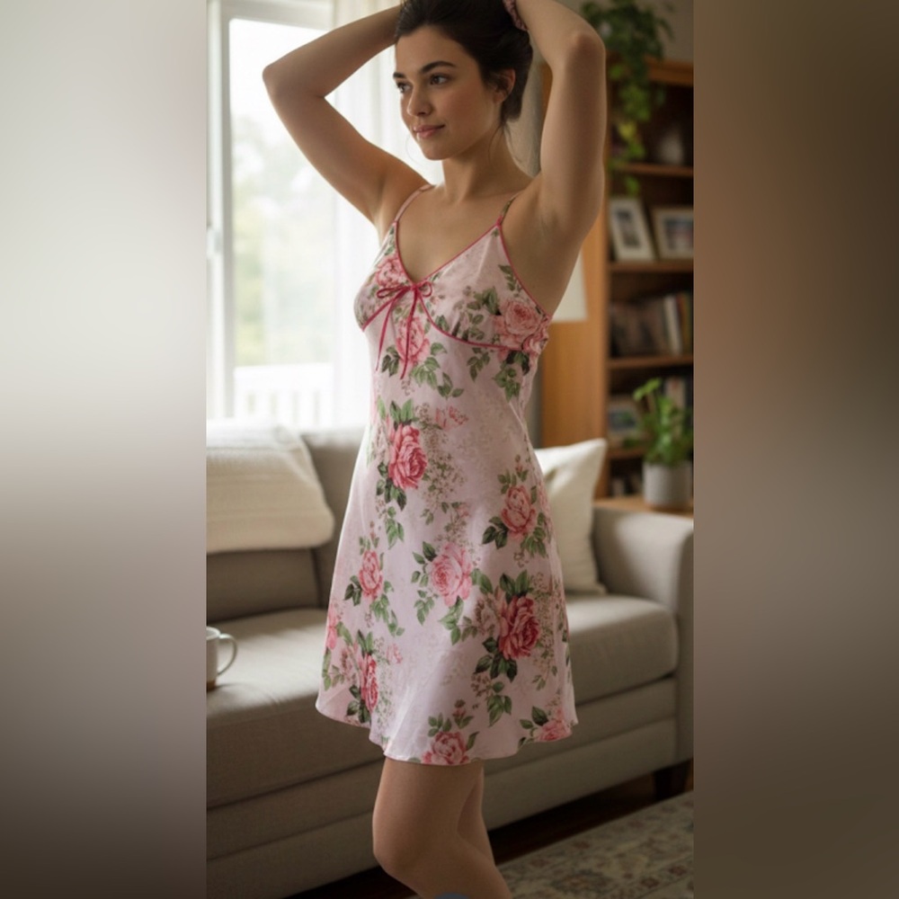 Adonna Floral Pink Satin Nightgown XL Sexy Comfty Sleepwear